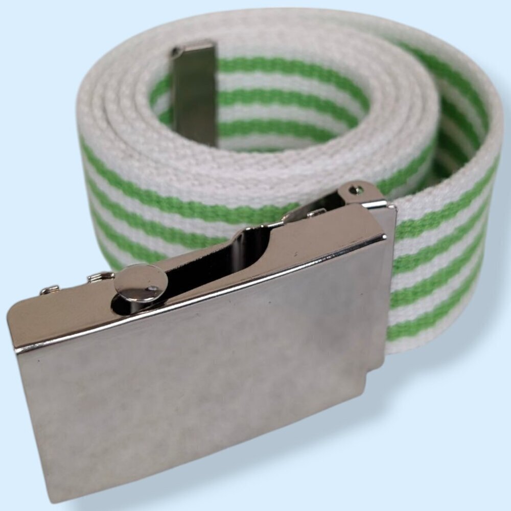 (2/$20) Green & White Stripe Fabric Belt